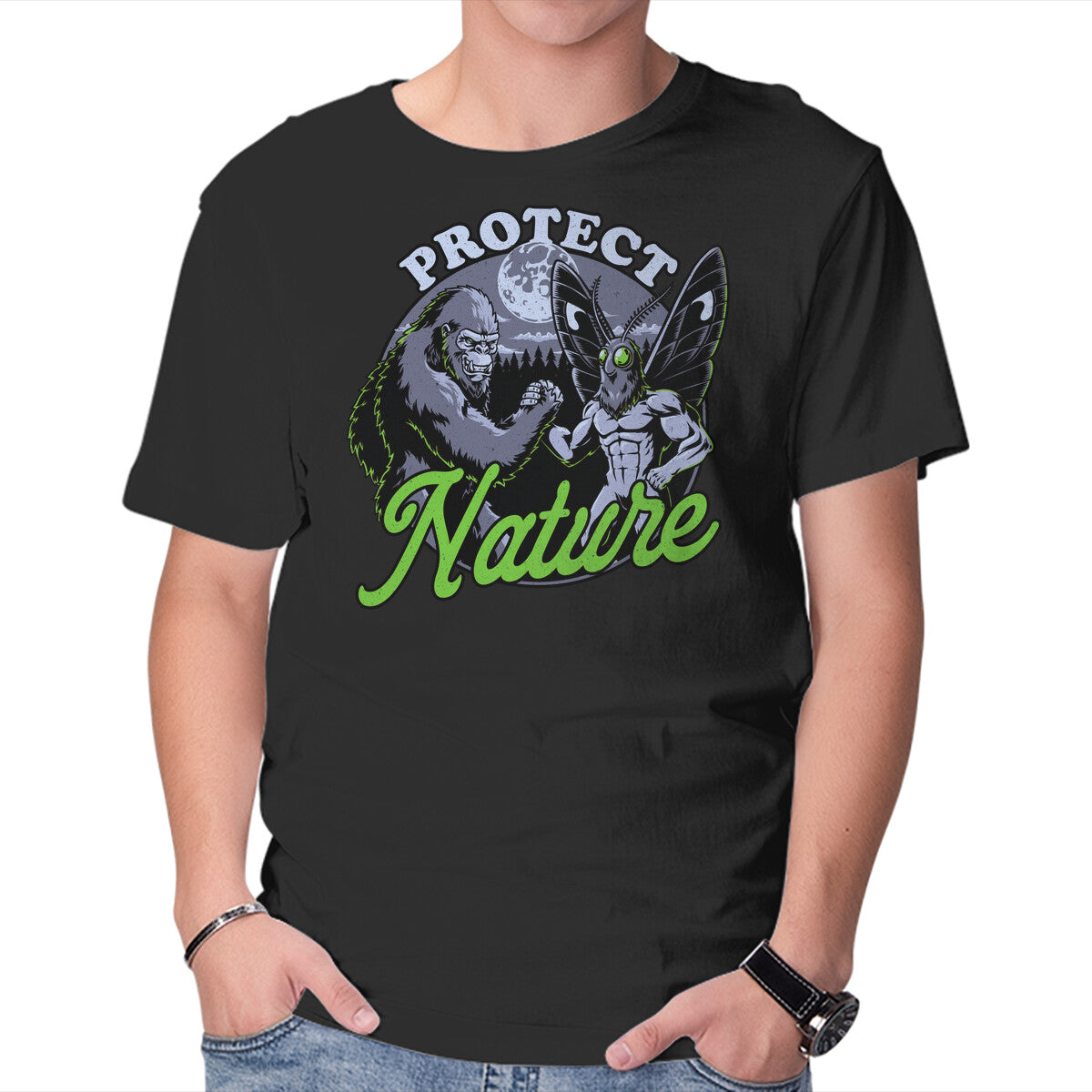 Unisex Crew Neck T-Shirt Cryptids Protect Nature Graphic Short Sleeve Casual Tee M