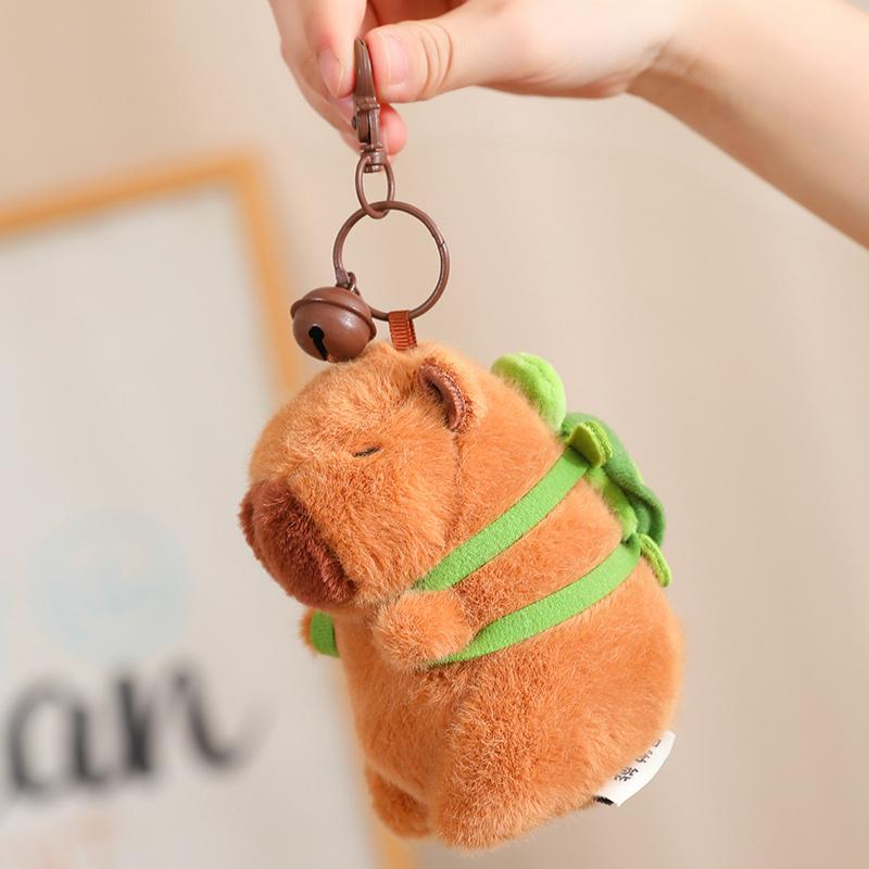 Chapéu de morango capivara brinquedo de pelúcia simulação tartaruga mochila capibara animais de pelúcia papa mão círculo anel tamanho pequeno pingente