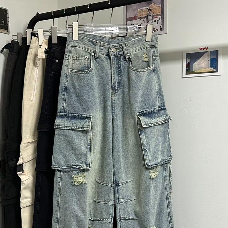Men's American Retro Wide-Leg Workwear Jeans - Loose Fit, High Street Fashion for Fall & Winter
