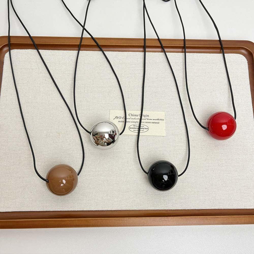 Metal Geometric Ball Pendant Necklace Silver Color Round Ball Pendant Jewelry Accessories