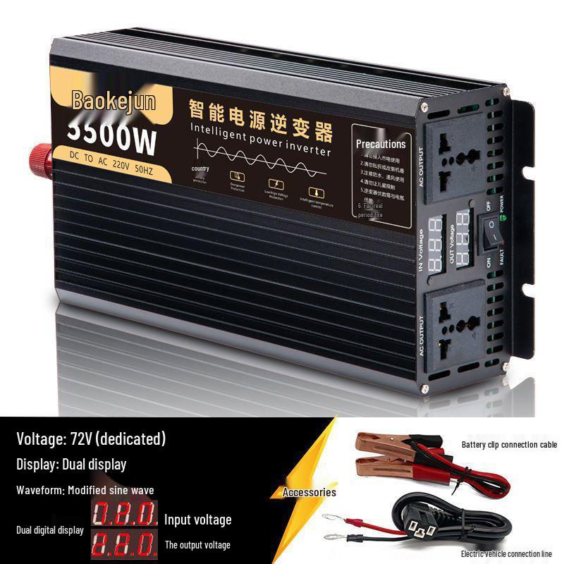 High-Power Pure Sine Wave Car Inverter: 12V/24V to 220V for Vehicle and Household Battery Conversion