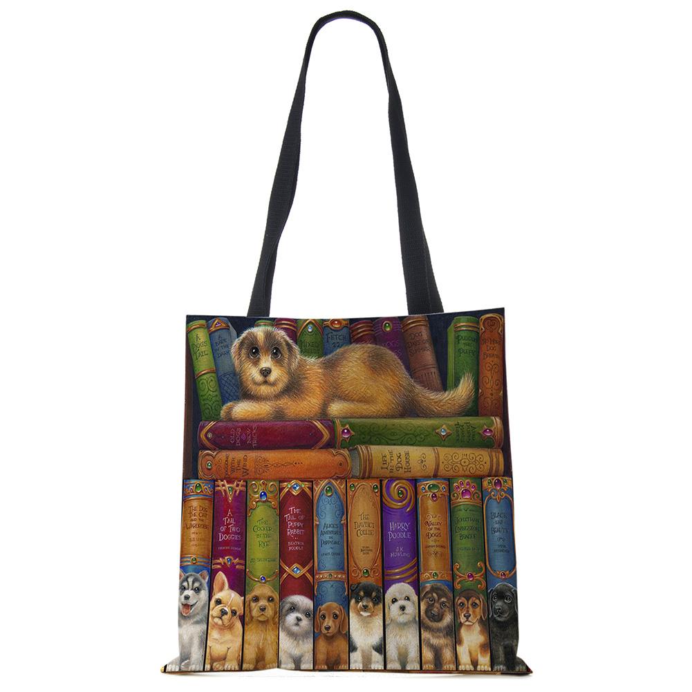 Customize Oil Painting Cat Print Womens Designer Tote Bags Linen Reusable Shopping Bag For Groceries Shoulder Bags for Lady 2020 Casually