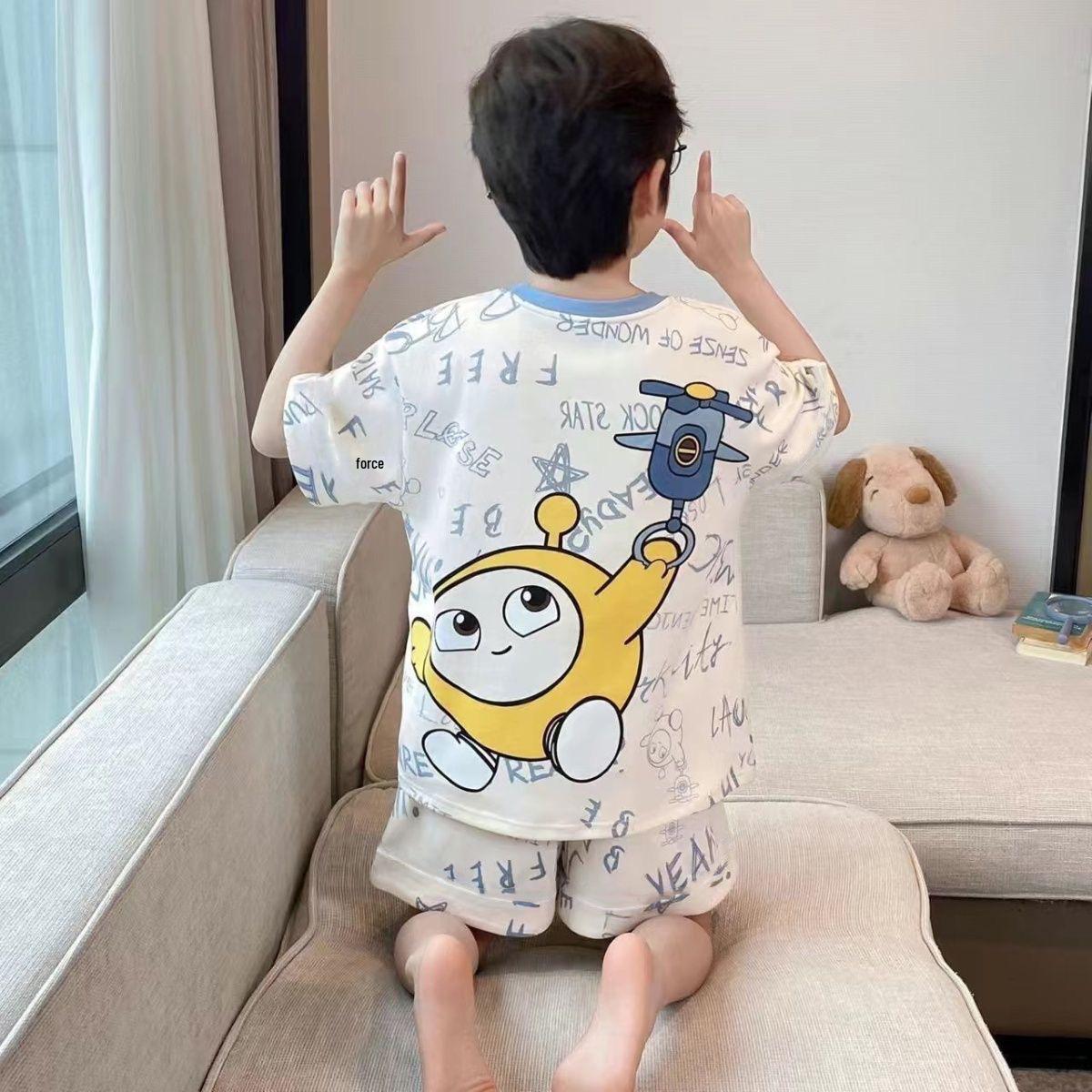 Boy s Summer Mesh Pajama Set - Short Sleeve, Breathable, Little Dog Design.