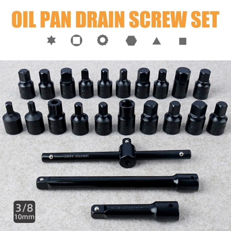 Multiple Point Oil Drain Plug Socket Set With Extension Bar And Handle For Car Truck Maintenance DIY & Professional Use M4YD