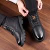 Fashion Genuine Leather Mens Tooling Boots Winter Outdoor Non-Slip Snow Boot Wool Fur Casual Shoes Man Ankle Boots Waterproof Snow Boots