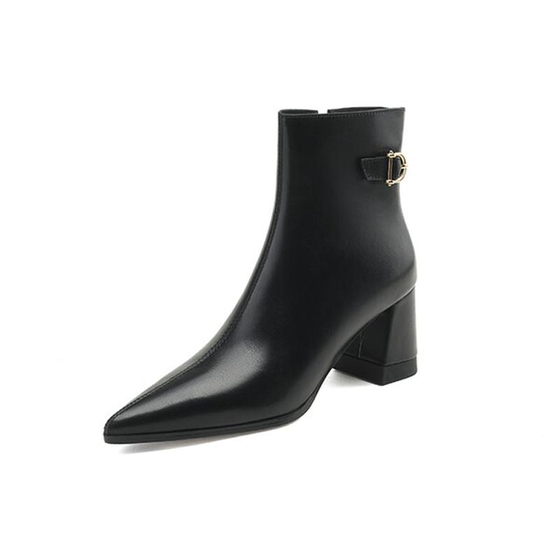 

Модная женская новая осенне-зимняя обувь с острым носком, из натуральной коровьей кожи, с металлической пряжкой на ремне, на высоком каблуке, размер, ретро, на молнии, до икры, челси, короткие ботинки 265 чёрный