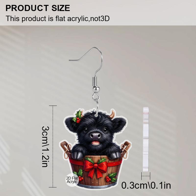 2D Flat Classic Style Black Water Buffalo Barrel Women's Acrylic Dangle Earrings Christmas Party Jewelry Gift