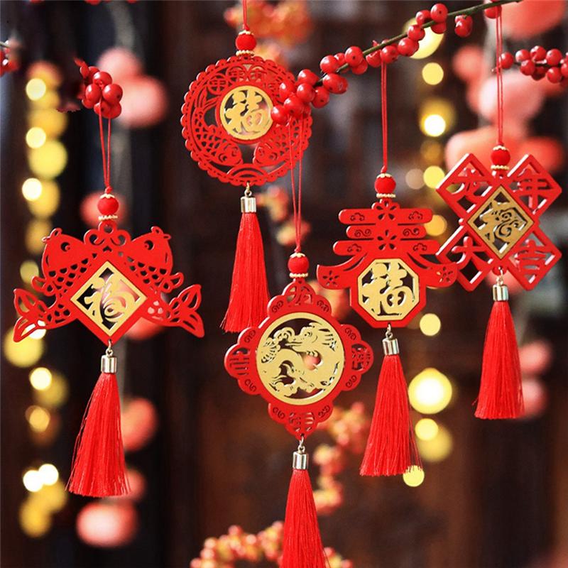 M-Modern-6-teilig 2025 Frühlingsfest Drachenjahr Holzschild Anhänger Firma Einkaufszentrum Dekoration Chinesische Neujahrsgeschenke