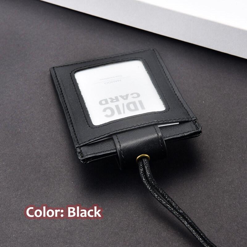 US Retro Crazy Horse Leather ID Card Badge Holder with Lanyard for Mens Multi Card Slots Coffee Cards Cases Office Supplies
