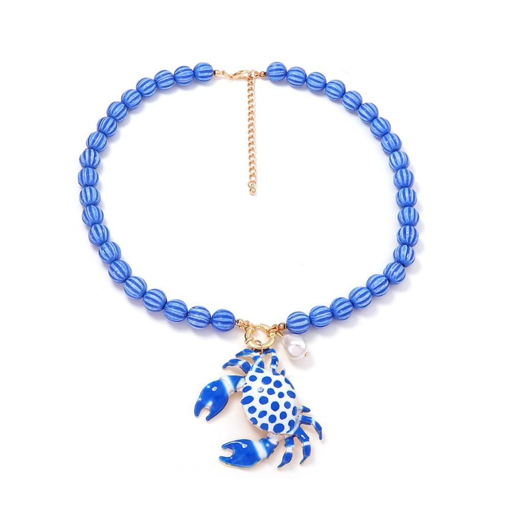 Lobster Enamel Crab Pendant Necklace Cute Bohemian Collarbone Chain  Beach