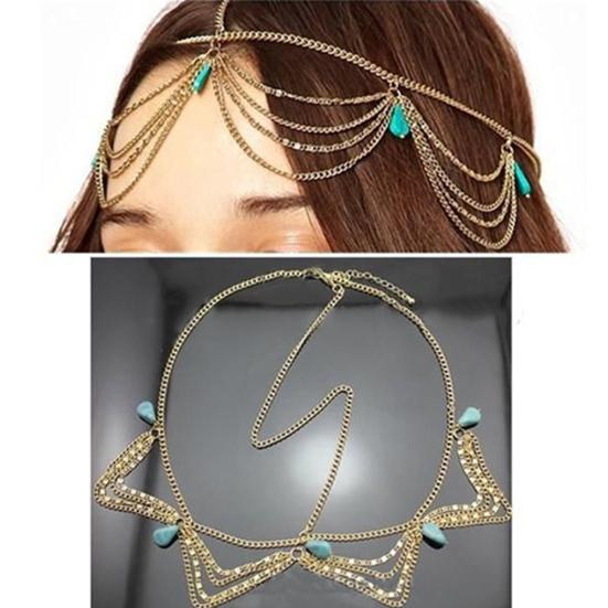 Women Charm Bohemian Hair Crown Cuff Headband Headwrap Headdress Chain