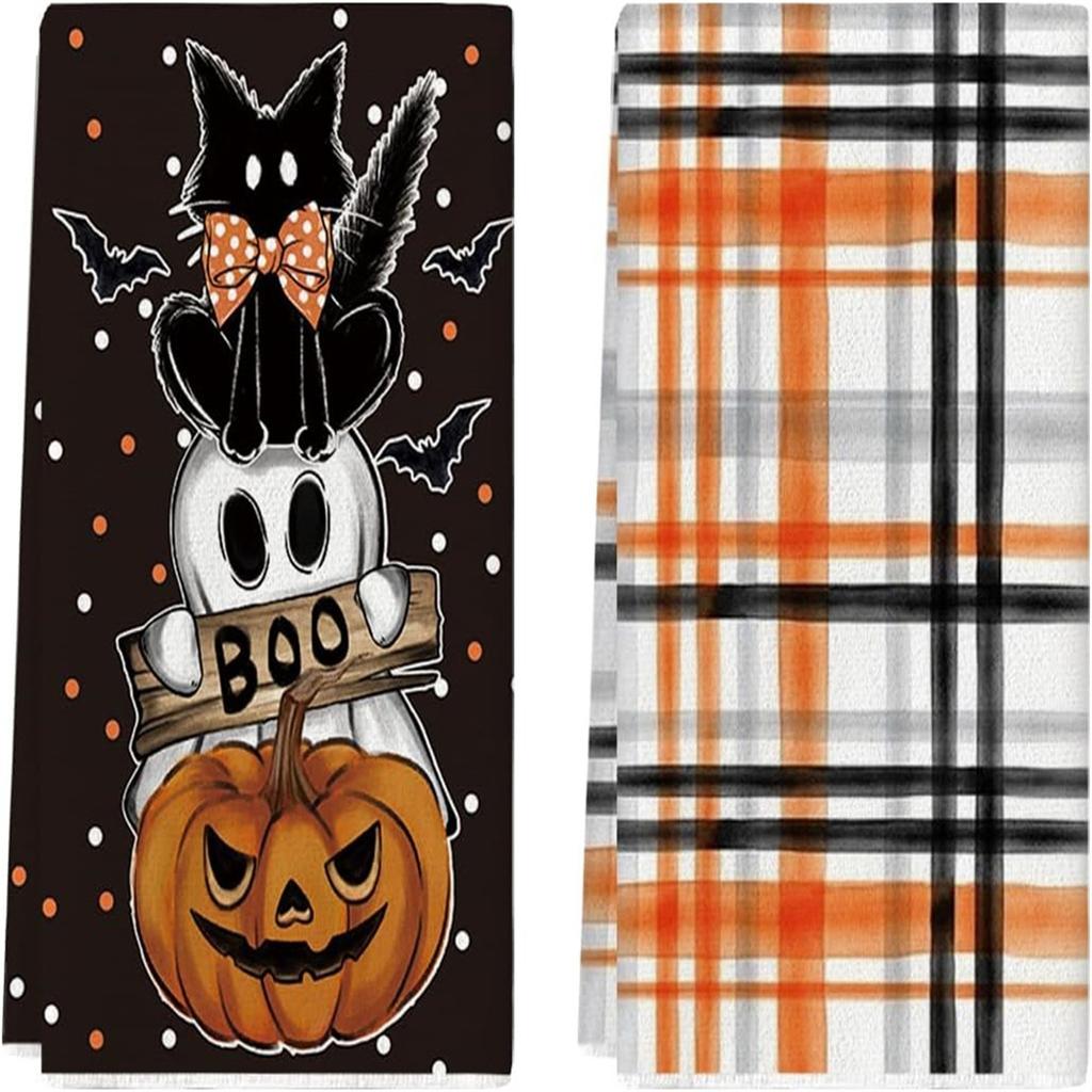Microfiber Halloween Pumpkin Festival Green Elf/ Printed Towel Kitchen Washing Hand Towel Face Towel