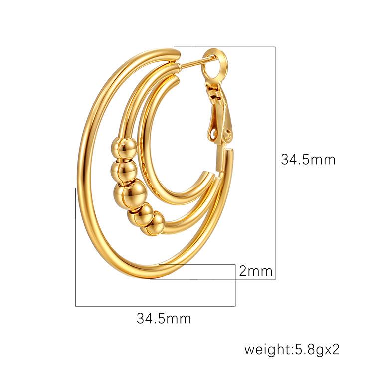European and American fashion multi-layer circle piercing bead stainless steel earrings, trendy simple and versatile titanium steel plated 18K earring