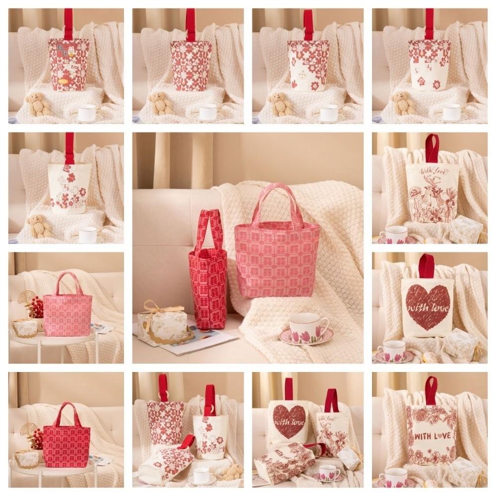 Wooden Ring Brocade Red Envelope Handheld New Year Money Bag Cloth Money Pocket  Lady Girls Women