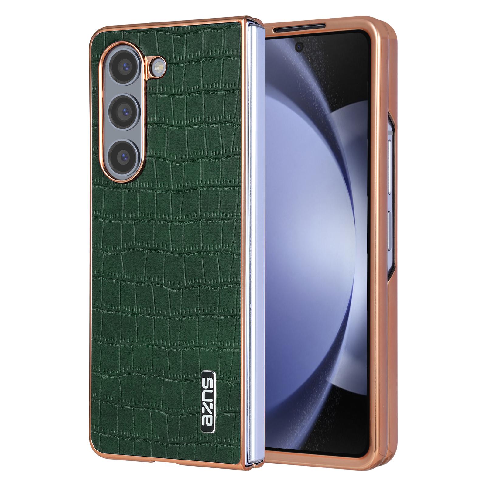 

For Samsung Galaxy Z Fold5 5G Case Crocodile Texture PU Leather+PC Phone Cover Green