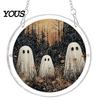 Acrylic Halloween Decoration Suncatcher Jigsaw Puzzle Set, Spooky Ghost Floral Meadow Window Hanging Ornament with Metal Lightweight Frame