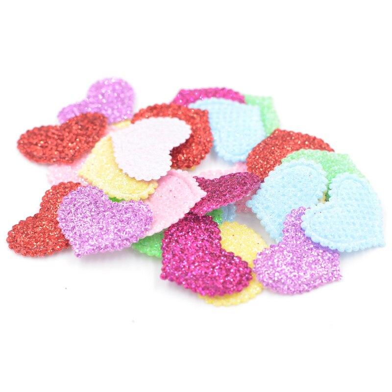 120 stk Multicolor Glitter Hjerteapplikasjoner Stofflapper for håndverksklær Bryllup DIY Scrapbooking tilbehør