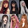 MERISIHAIR Brown Long Straight Wig with Blunt Bangs Synthetic Heat Resistant Fiber Wig for Women Daily Wear