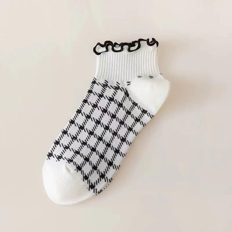 Women's Spring and Summer New Solid Color Striped Cherry Lace Low Top Socks