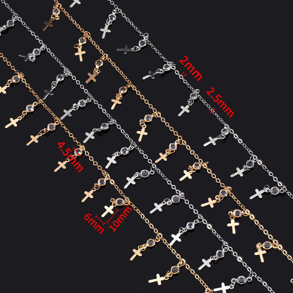 1Meter Crystal Beaded Chain Cross Butterfly Flower Charm Link Chain Copper Chains for DIY Necklace Bracelet Cloth Jewelry Making