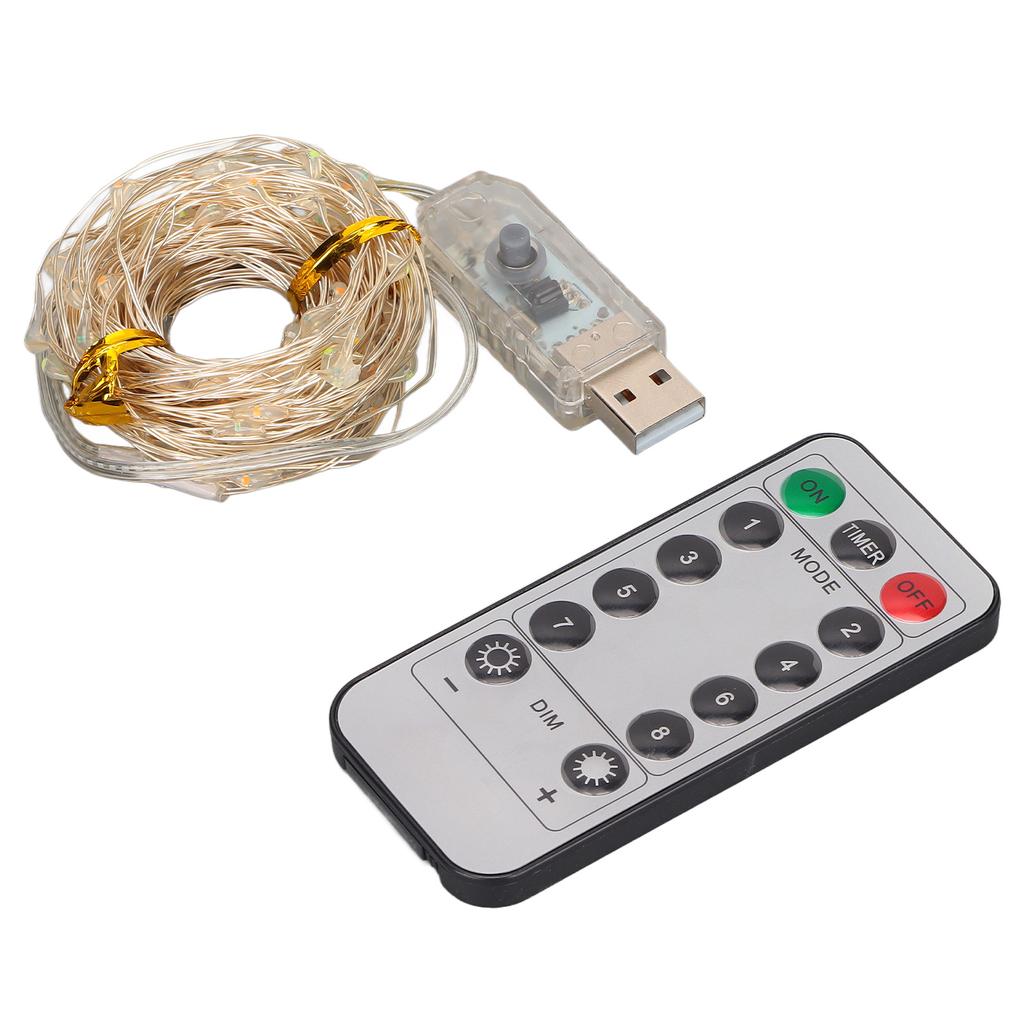 LED-Lichterkette 10 Meter 100 LEDs Lichterkette mit Fernbedienung 8 Modi USB-betrieben Wasserdichte Lichterkette für Schlafzimmer