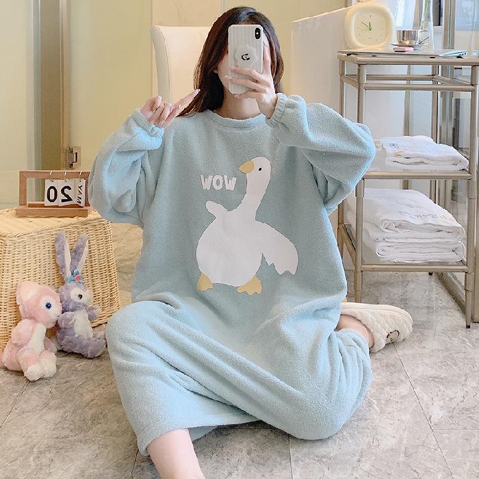 

Уютная ночная рубашка из кораллового бархата с длинными рукавами – милый мультяшный дизайн, теплая фланель для осени и зимы L