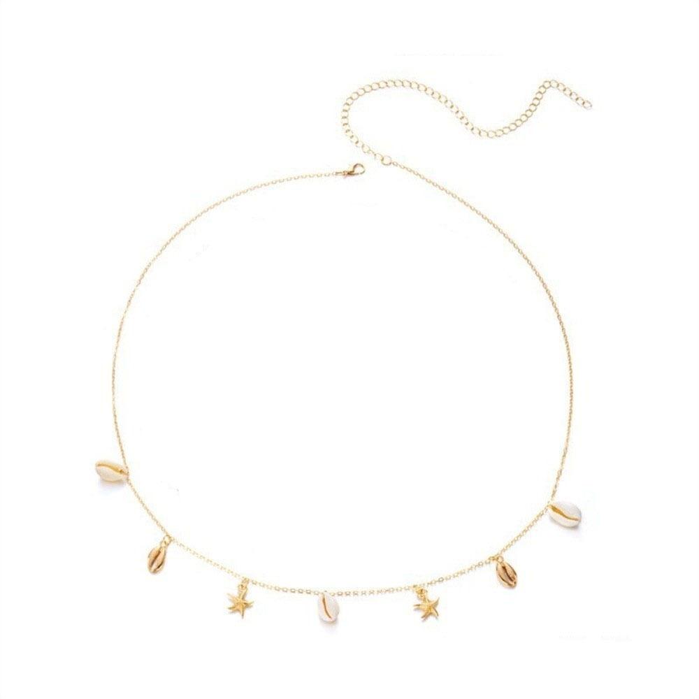 Gold Imitation Pearl Body Chain Shell Beads Belly Chain Retro Starfish Waist Chain  Beach