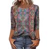 Women’s Casual 3/4 Sleeve Floral Pattern Printed Crew Neck Top Relaxed Fit Lightweight Pullover Blouse Shirt