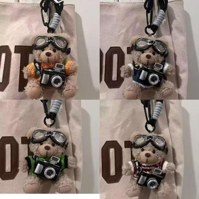 Creative Camera Bear Pendant Plush Doll Pilot Figurine: Couple Gift Keychain Bag Charm