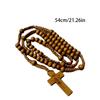 Wood Beads Cross Rosary Necklace Hangable Pendant Crafts Long Bead Chain for Christmas Party Church Decorations