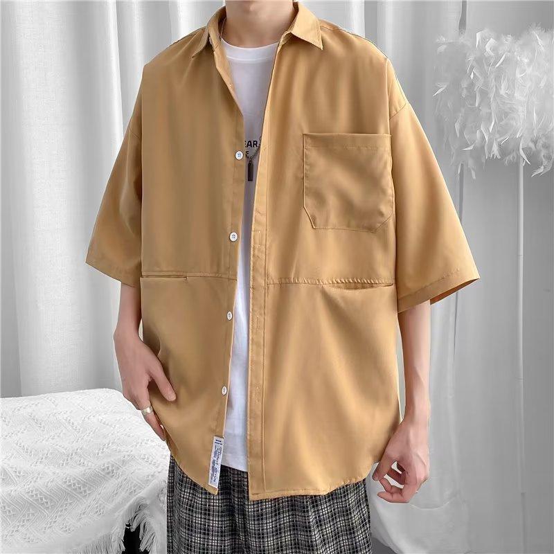 

Мужские рубашки на пуговицах с коротким рукавом Повседневные рубашки Летние пляжные свадебные рубашки 3XL хаки