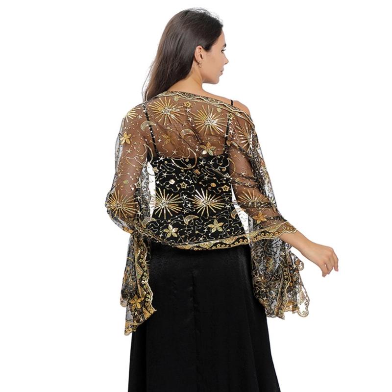 Woman Sequins Decor Embroidery Scarf for Summer Wedding Party Sunproof Supplies