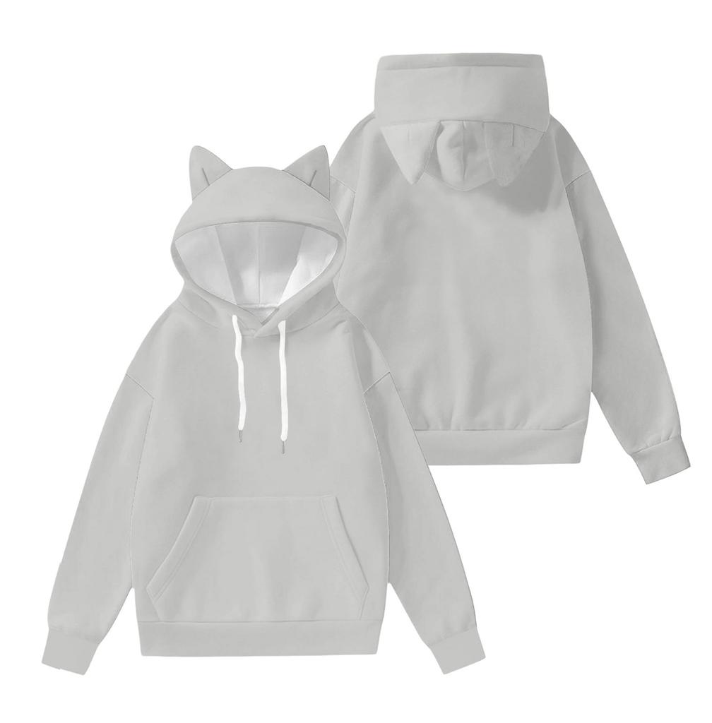 Dámská módní mikina s dlouhým rukávem, barevně blokovaná, s potiskem, s kapucí a oušky