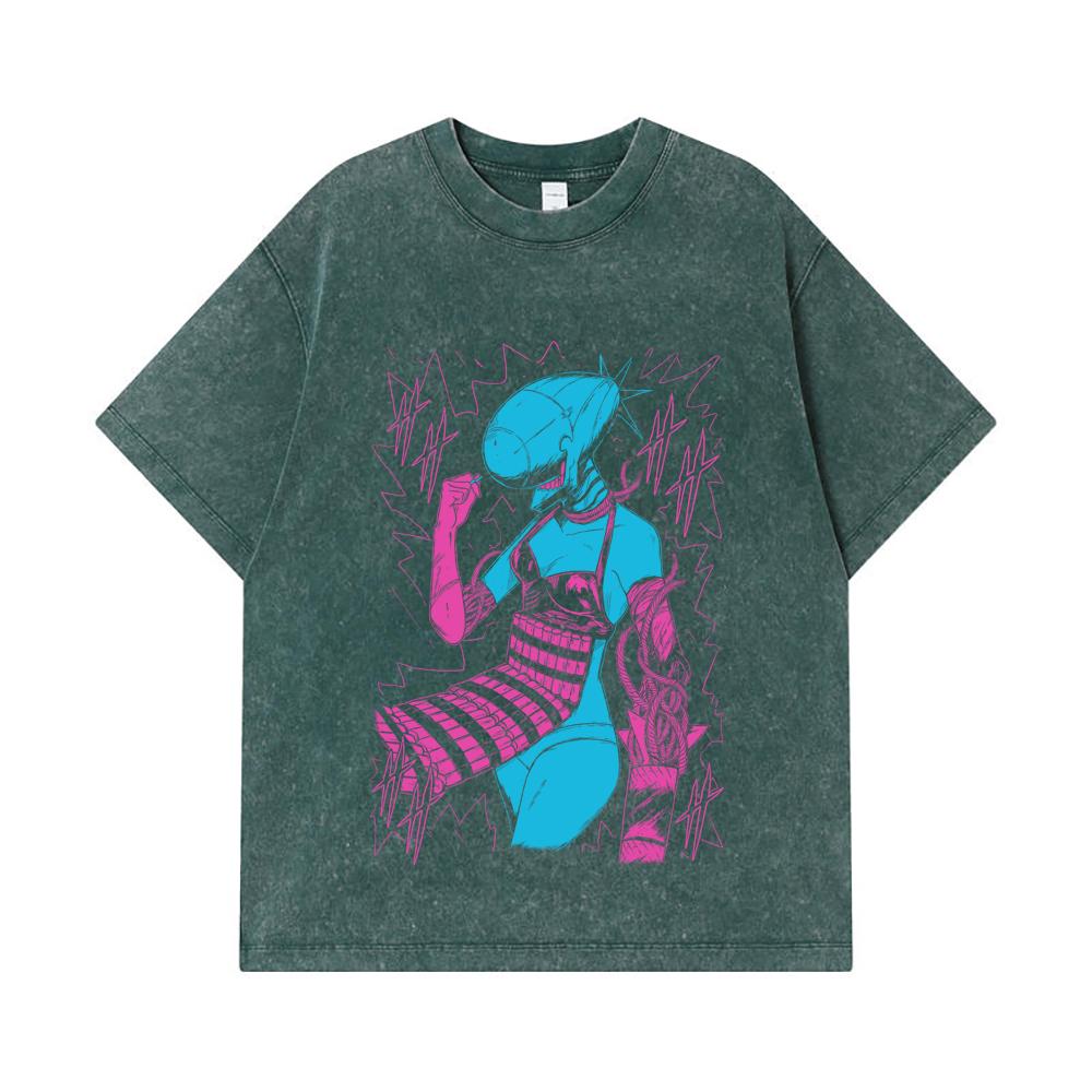 275 GSM Washed T-shirts 100% Cotton Chainsaw Man V12 Reze Print Unisex Heavy Cotton T Shirt