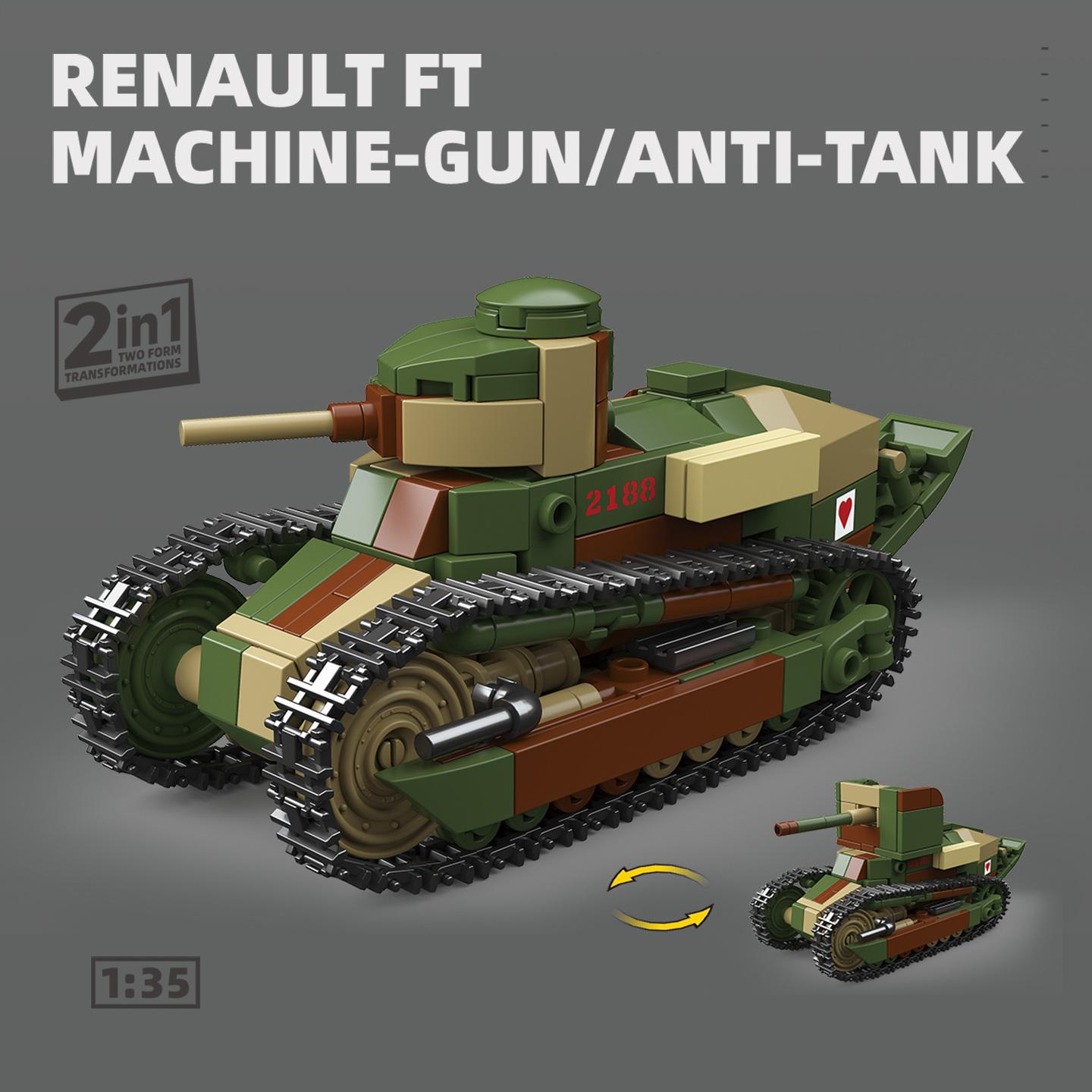 

World War I French Renault FT-17 Anti-Tank Model: Small-Piece Building Blocks, Third-Party MOC Model, Boys Toy NO BOX