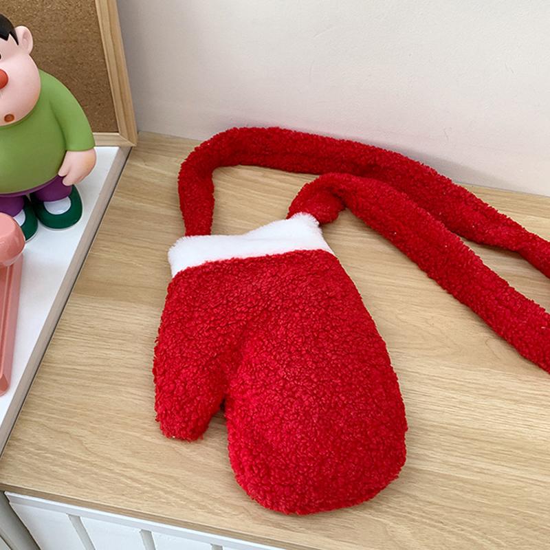 New Year Christmas Shoulder Bag Large Capacity Irregular Red Plush Bag Gifts Party Props Glove Crossbody Bag