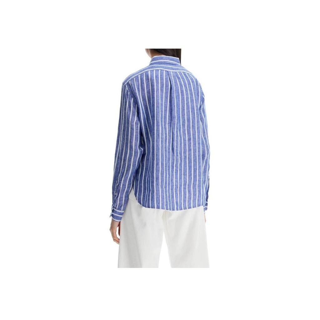 Polo Ralph Lauren Striped Logo Button Long Sleeve Shirt Women shirts Blue 211935130-005