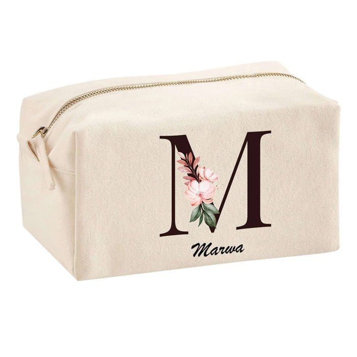 Trousse multifonction Marwa Lettre Fleur Cadeau Anniversaire Noël Idée Personnalisé Original | Trousse Scolaire Fournitures Bureau