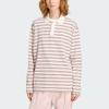 Adidas Originals Striped Oversized Long Sleeve Polo Shirt Women tops KU8351