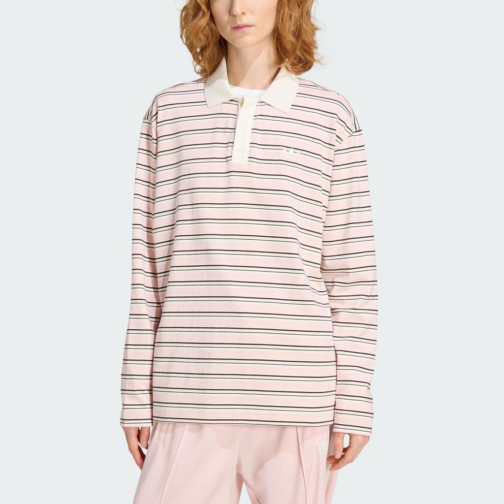 Adidas Originals Striped Oversized Long Sleeve Polo Shirt Women tops KU8351