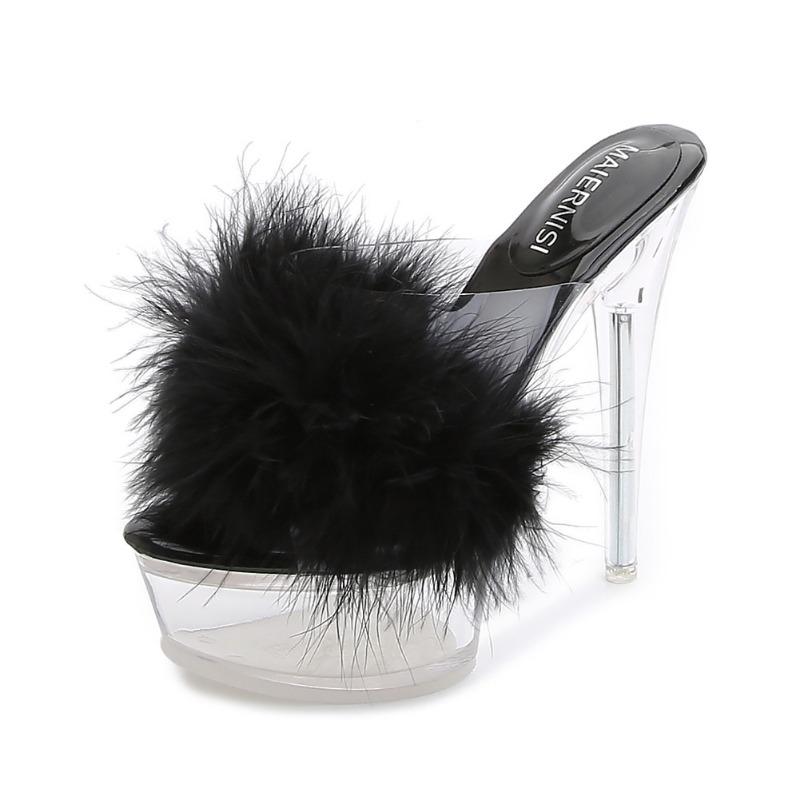 Mao Mao sexy heels stiletto waterproof table slippers transparent crystal sandals wedding shoes dress banquet