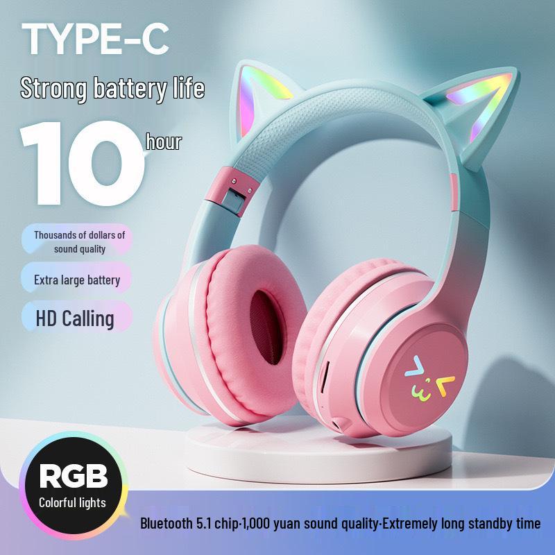 BT618 Cat Ear Gradient Bluetooth Wireless Gaming Headphones