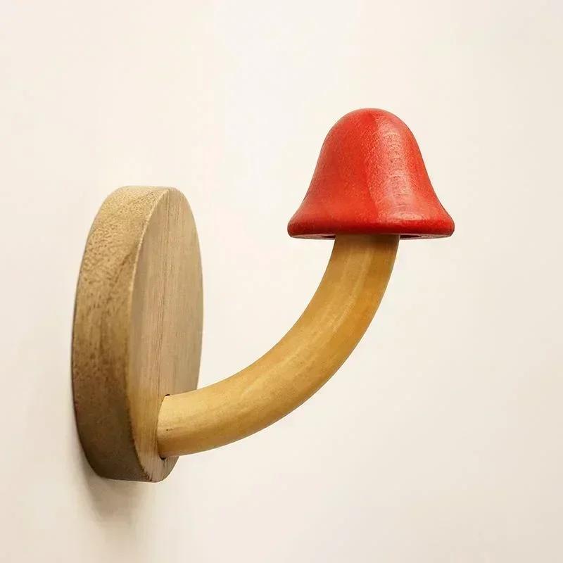 New Hanging Shelves Wooden Mushroom Clothes Hat Hook Bathroom Hanger Self-adhesive Wall Decoration Finishing Home Storage Hook