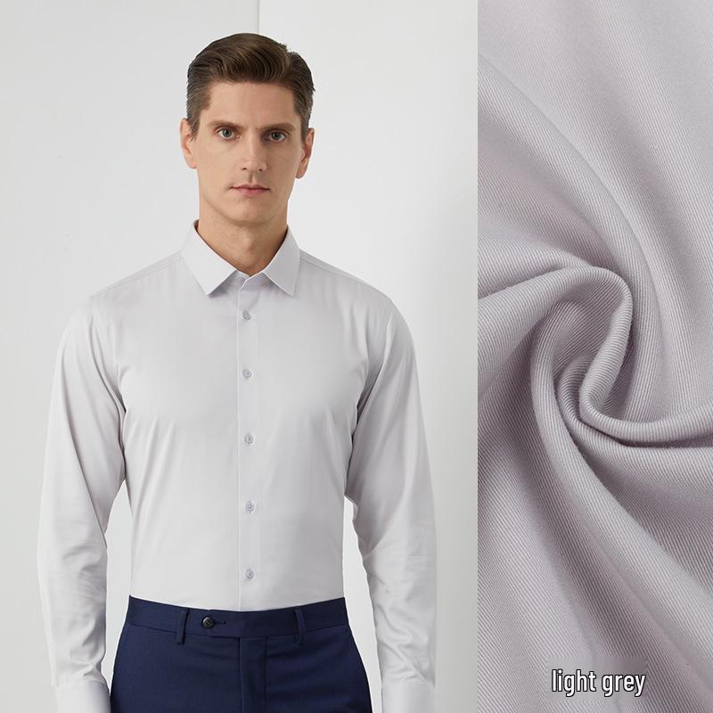 Men's Pure White Non-Iron Long-Sleeve Shirt: Stain-Resistant, Stretch, Professional Business Casual