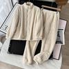 Women's G5Z Striped Plush Zipper Pajama Set - Cozy Velvet for Autumn/Winter