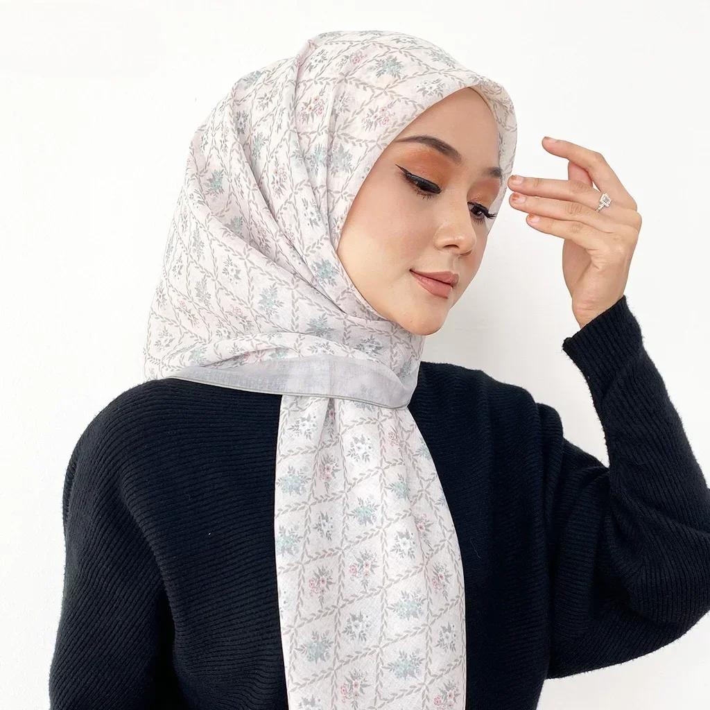 110*110cm Neuer Damen quadratischer Nationaler Schal Malaysia Baumwolle Druck Voile Kopftücher Bandana Foulard Femme Muslimisches Kopftuch Schal