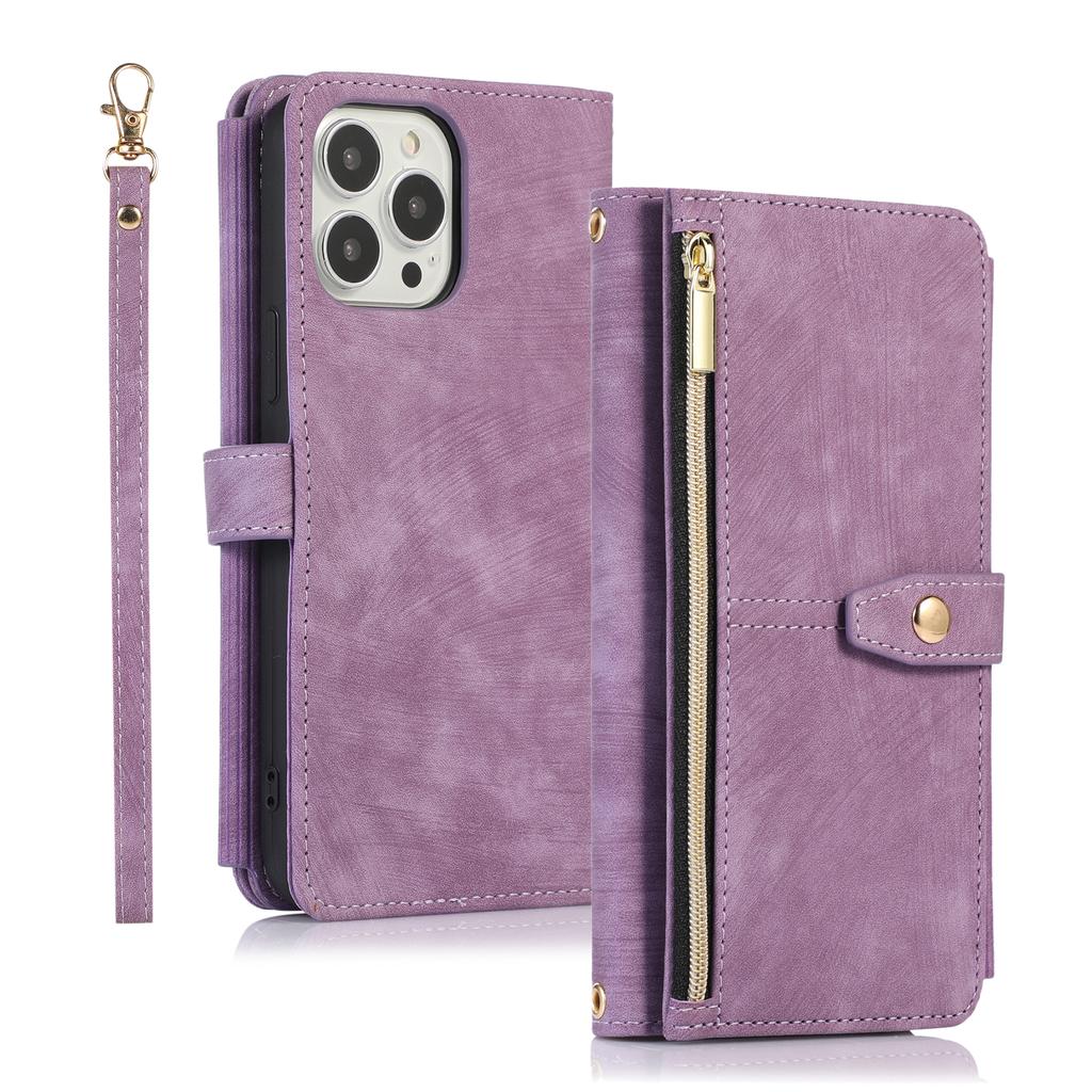 Reißverschluss-Brieftasche, Kartenhalter, Schlüsselband aus Leder für iPhone 14 Plus13 12 11 Pro Max XSMAX für Samsung S23 S22 S21 S20 Ultra Plus Note20Ultra A13 A53 A14 A54