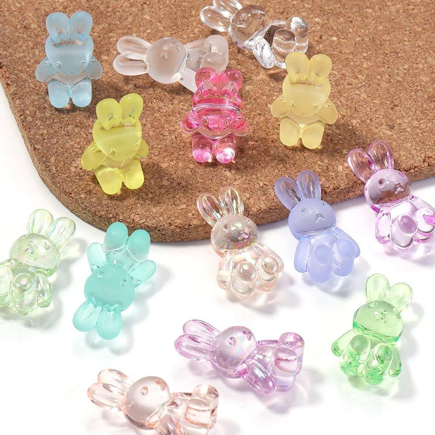 30PCS Clear Frosted Transparent Cartoon Rabbit Beads Horizontal Hole Loose Acrylic Beads DIY Mobile Phone Chain Pendant Ornament