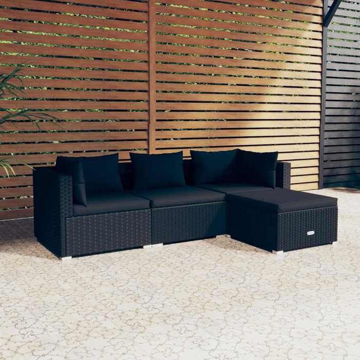 VidaXL Garden Lounge Set 4 Pcs with Cushions Wicker Resin Black 3101640