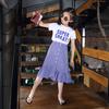 Summer Clothes Kids Girls Outfit Children Cotton Short Letter T Shirt + Split Plaid Skirts